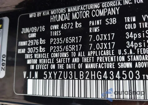 2017 Hyundai Santa Fe Sport 2.4L из США, поврежденный, VIN 5XYZU3LB2HG434503